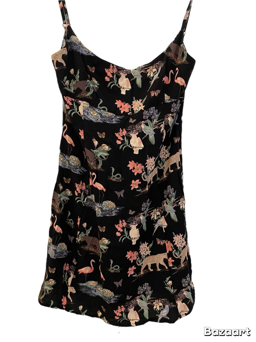Reformation Brasilia Black Mini Slip Dress Jungle Animal Print 4 EUC - Picture 4 of 12